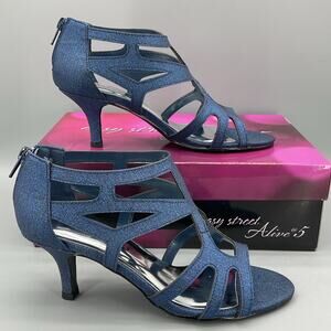 NEW Easy Street Women’s Flattery Evening Dress Heels Navy Glitter Size 8W
